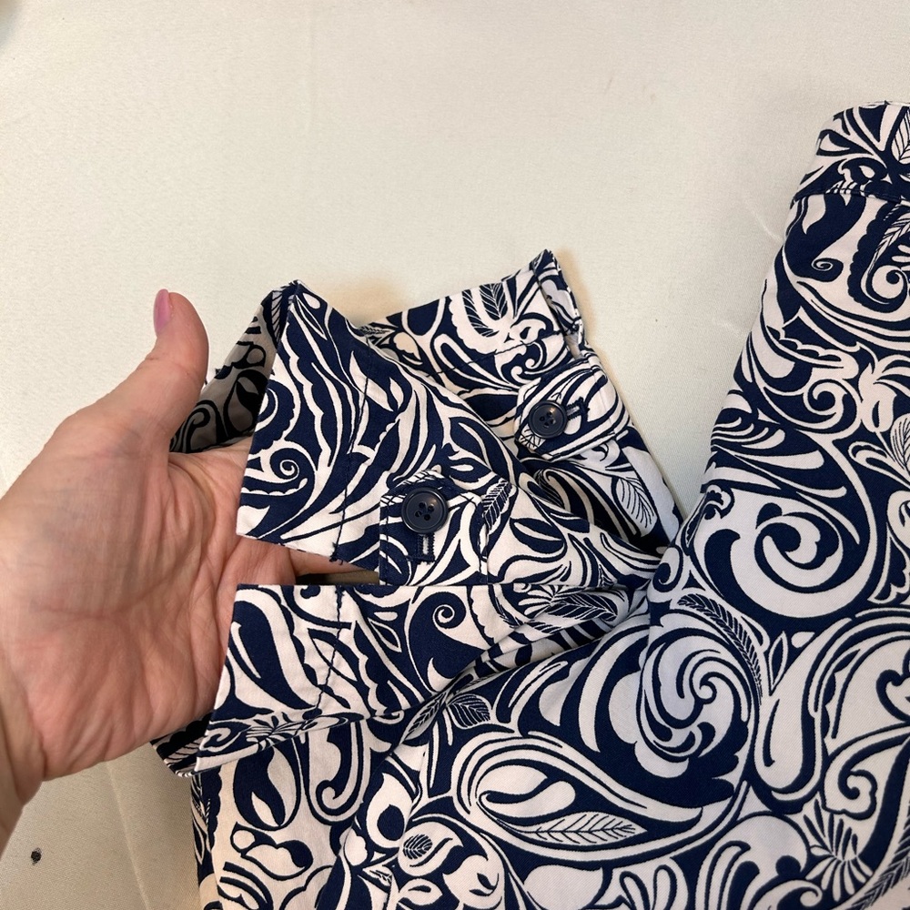 Talbots Perfect Crop Navy & White Paisley Print Stretch Pants Women’s 14 Petite - Picture 5 of 11